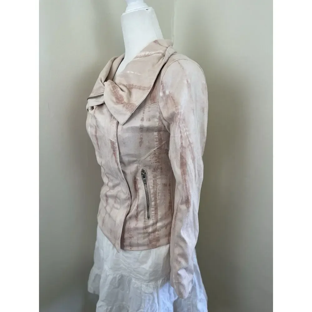 Anthropologie BlankNYC Hippie Dippe Faux Suede Jacket XS Pink Cream Moto Boho - Picture 4 of 13